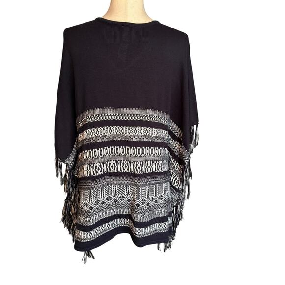 Chicos Poncho Womens Size Small / Medium Navy Fringe EUC - Picture 5 of 7